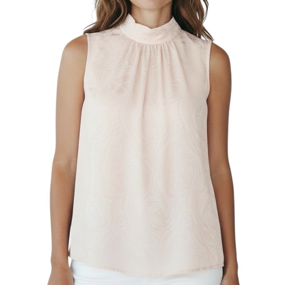 NWT WHITE HOUSE BLACK MARKET Blush Sleeveless Keyhole Front Blouse Size Large